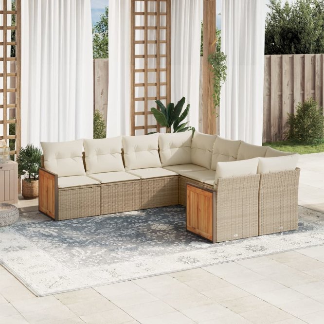 8-tlg. Garten-Sofagarnitur mit Kissen Schwarz Poly Rattan