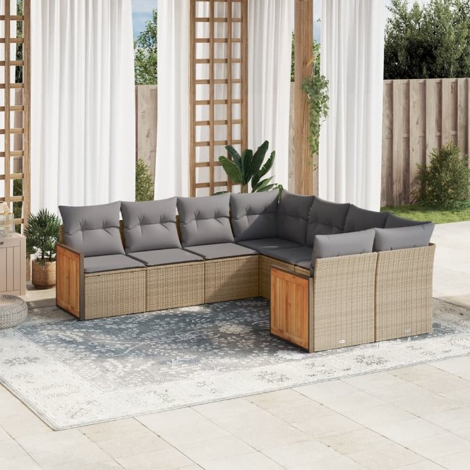 8-tlg. Garten-Sofagarnitur mit Kissen Schwarz Poly Rattan