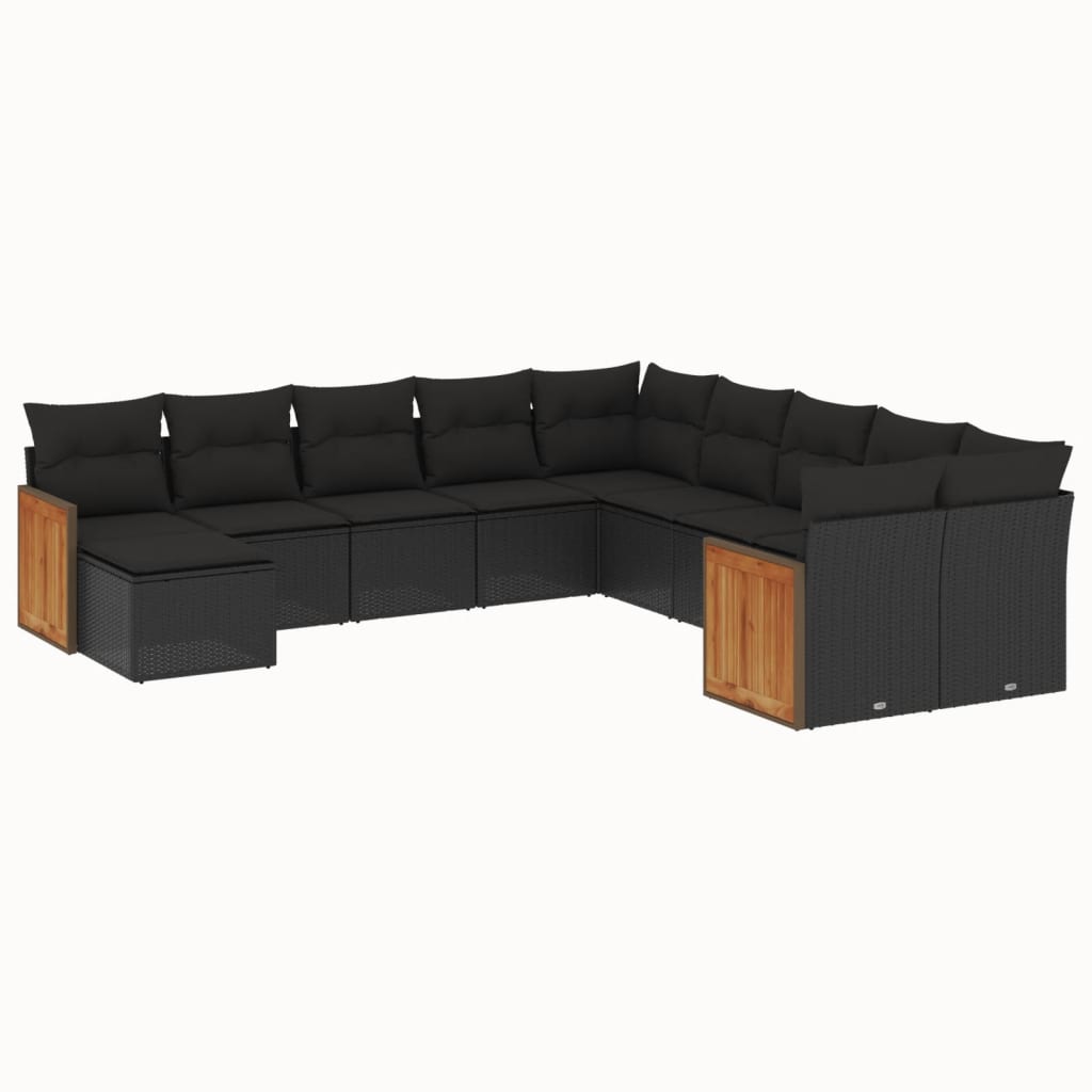 vidaXL 11-tlg. Garten-Sofagarnitur mit Kissen Schwarz Poly Rattan