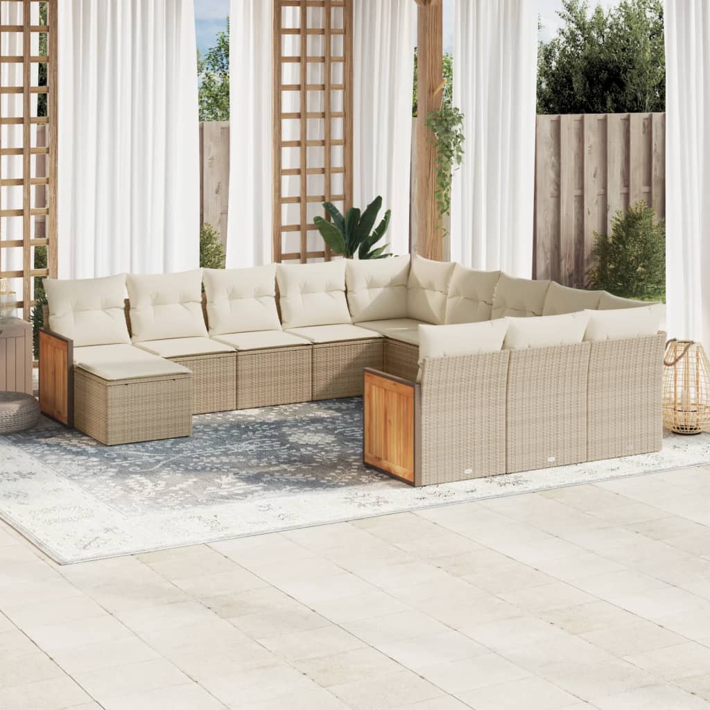 12-tlg. Garten-Sofagarnitur mit Kissen Schwarz Poly Rattan