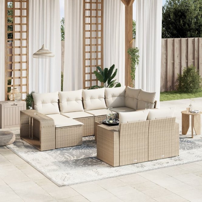 vidaXL 10-tlg. Garten-Sofagarnitur mit Kissen Schwarz Poly Rattan