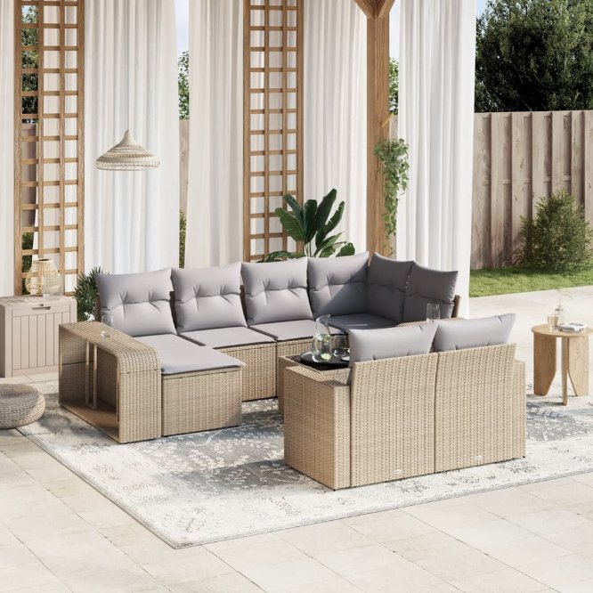 vidaXL 10-tlg. Garten-Sofagarnitur mit Kissen Schwarz Poly Rattan