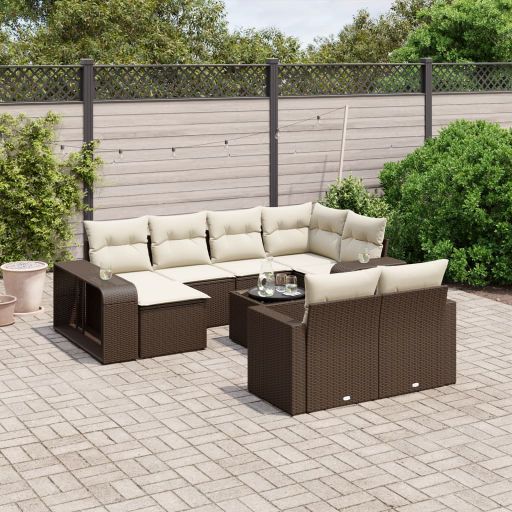 vidaXL 10-tlg. Garten-Sofagarnitur mit Kissen Schwarz Poly Rattan
