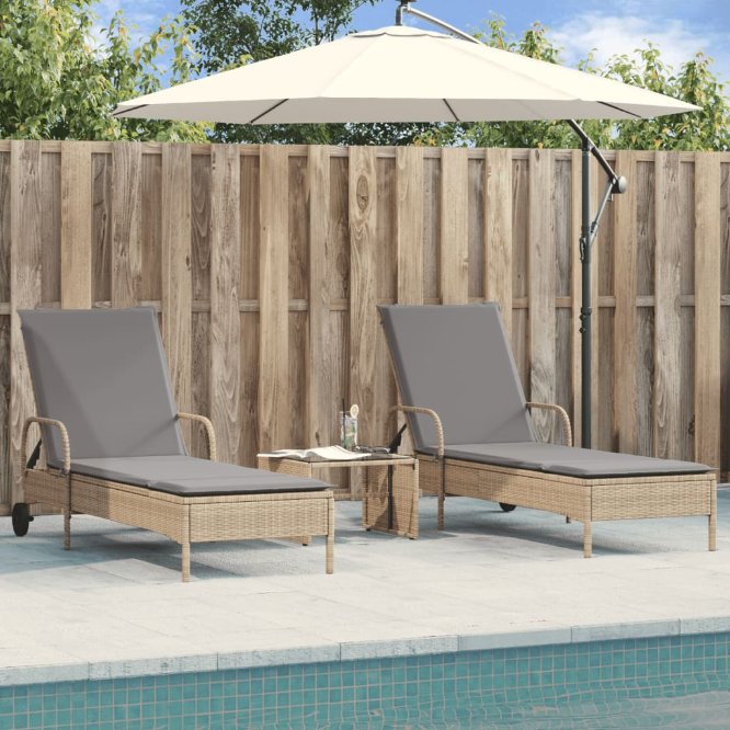 vidaXL Sonnenliegen mit Auflagen 2 Stk. Schwarz Poly Rattan