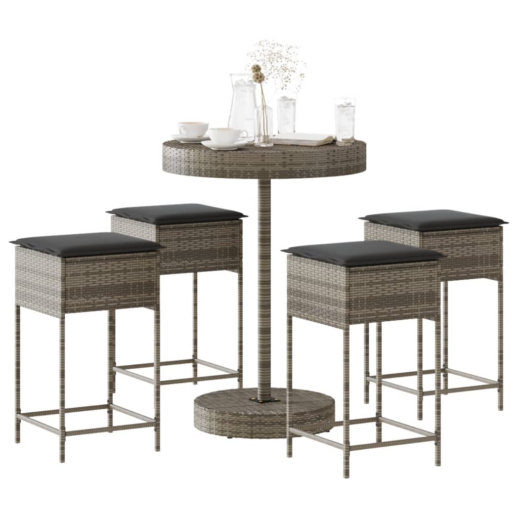 3-tlg. Gartenbar-Set mit Kissen Schwarz Poly Rattan