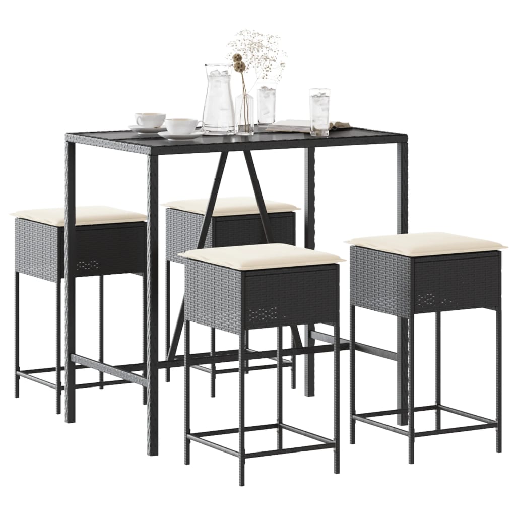 3-tlg. Gartenbar-Set mit Kissen Grau Poly Rattan