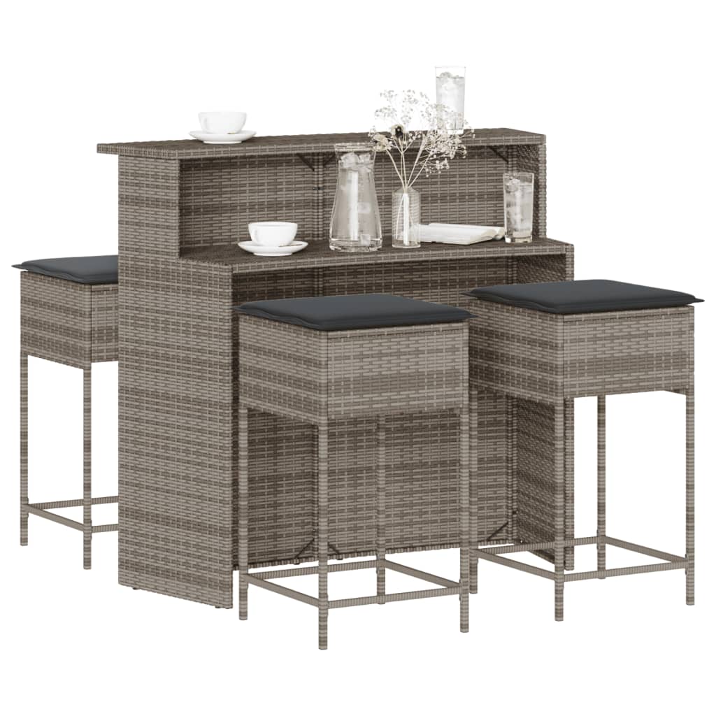 3-tlg. Gartenbar-Set mit Kissen Schwarz Poly Rattan