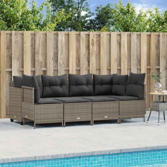 5-tlg. Garten-Sofagarnitur mit Kissen Schwarz Poly Rattan