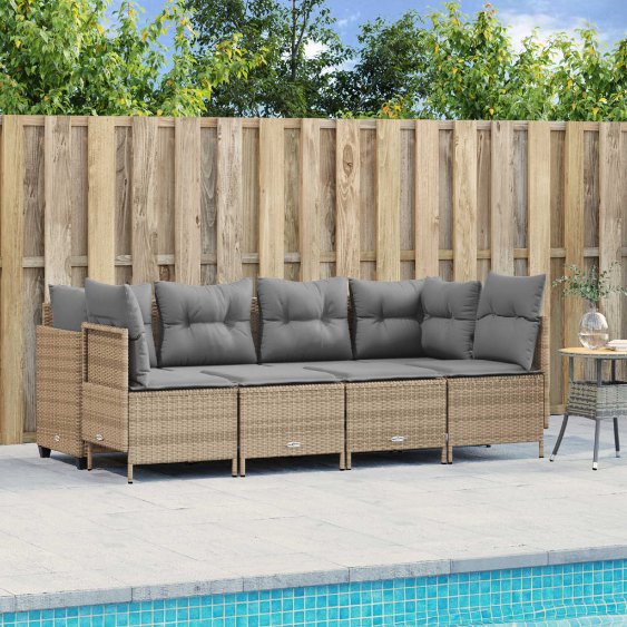 5-tlg. Garten-Sofagarnitur mit Kissen Schwarz Poly Rattan