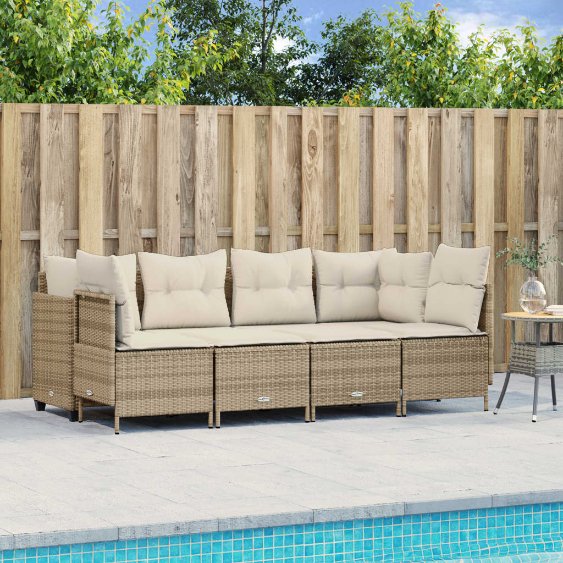 5-tlg. Garten-Sofagarnitur mit Kissen Schwarz Poly Rattan