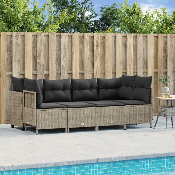 5-tlg. Garten-Sofagarnitur mit Kissen Schwarz Poly Rattan