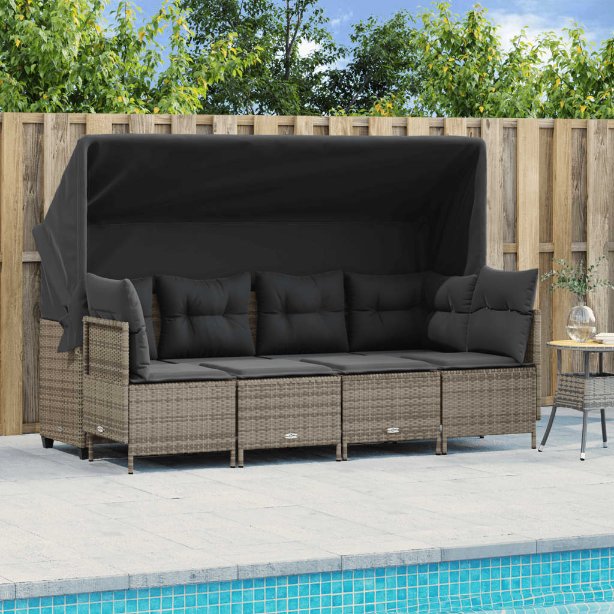 5-tlg. Garten-Sofagarnitur mit Kissen Schwarz Poly Rattan