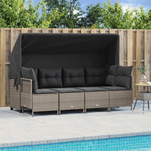 5-tlg. Garten-Sofagarnitur mit Kissen Schwarz Poly Rattan