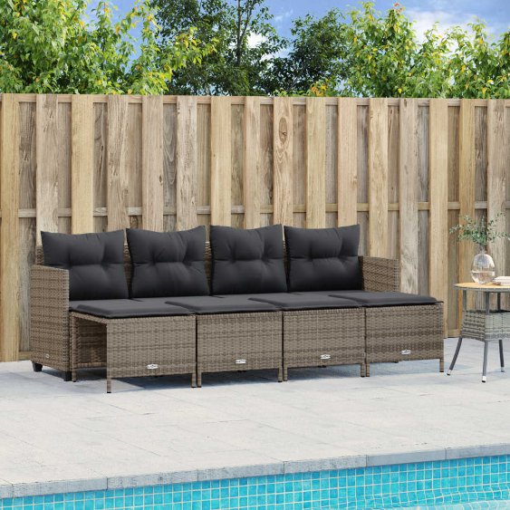 5-tlg. Garten-Sofagarnitur mit Kissen Schwarz Poly Rattan
