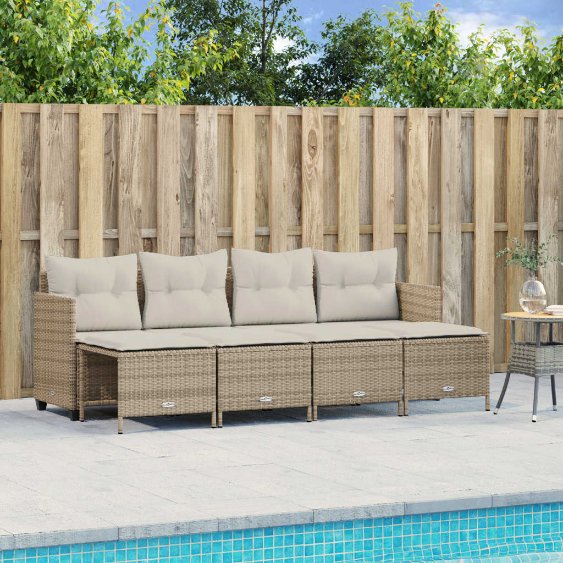 5-tlg. Garten-Sofagarnitur mit Kissen Schwarz Poly Rattan
