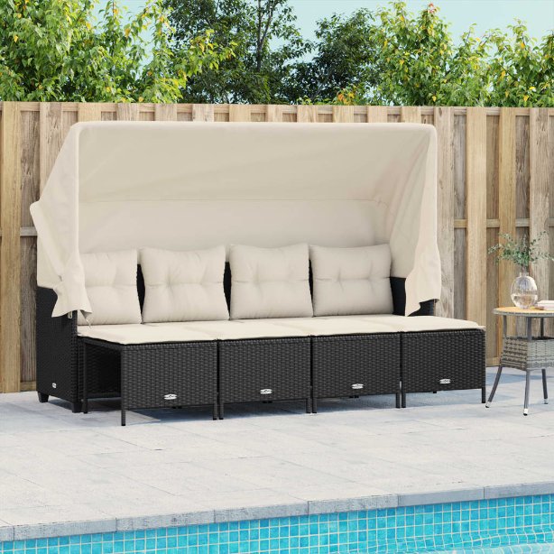 5-tlg. Garten-Sofagarnitur mit Kissen Schwarz Poly Rattan