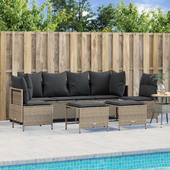 5-tlg. Garten-Sofagarnitur mit Kissen Schwarz Poly Rattan