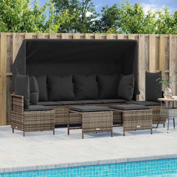 5-tlg. Garten-Sofagarnitur mit Kissen Schwarz Poly Rattan