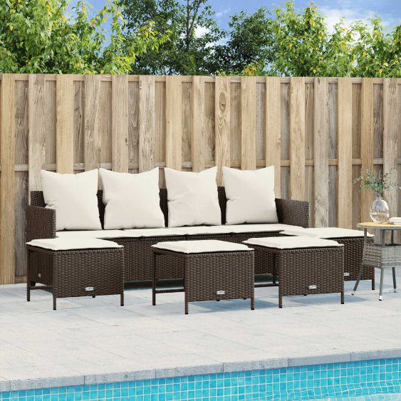 5-tlg. Garten-Sofagarnitur mit Kissen Schwarz Poly Rattan