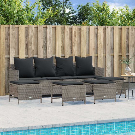5-tlg. Garten-Sofagarnitur mit Kissen Schwarz Poly Rattan