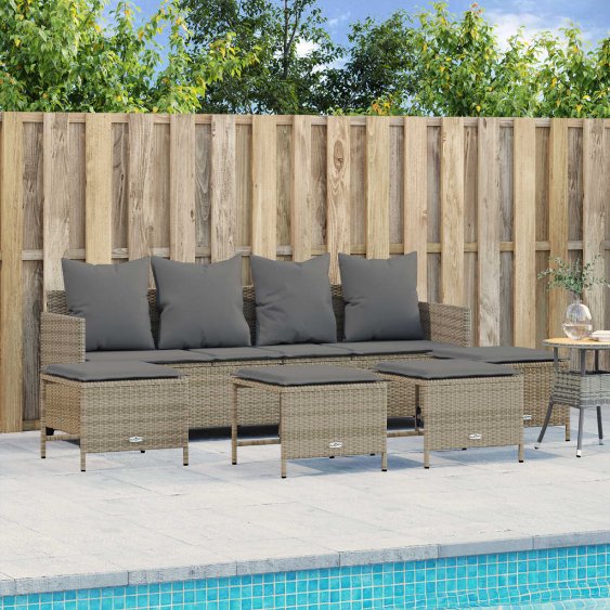 5-tlg. Garten-Sofagarnitur mit Kissen Schwarz Poly Rattan