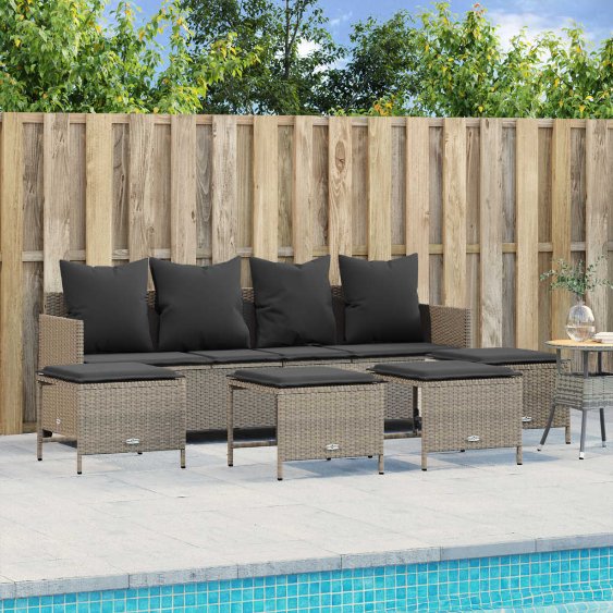 5-tlg. Garten-Sofagarnitur mit Kissen Schwarz Poly Rattan