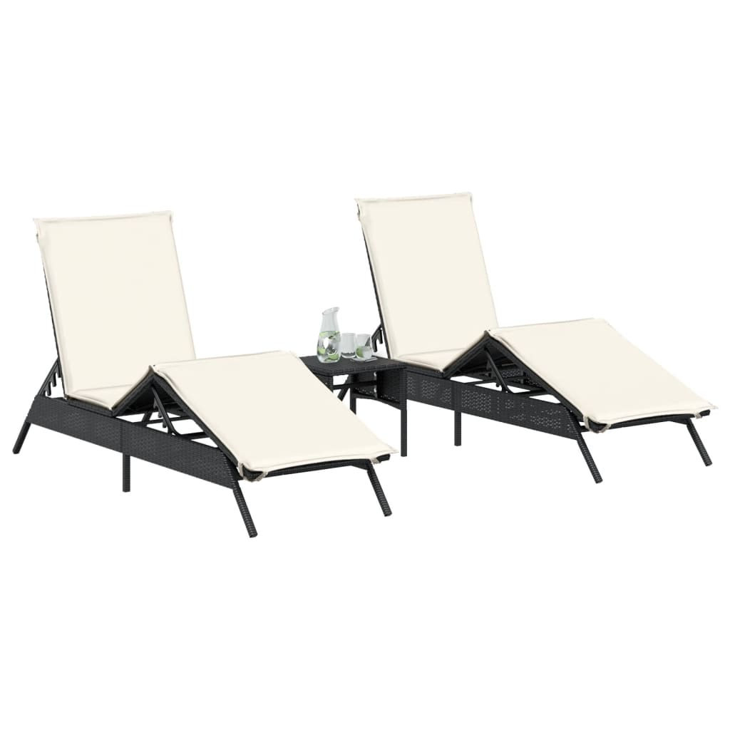 vidaXL Sonnenliegen mit Auflagen 2 Stk. Schwarz Poly Rattan
