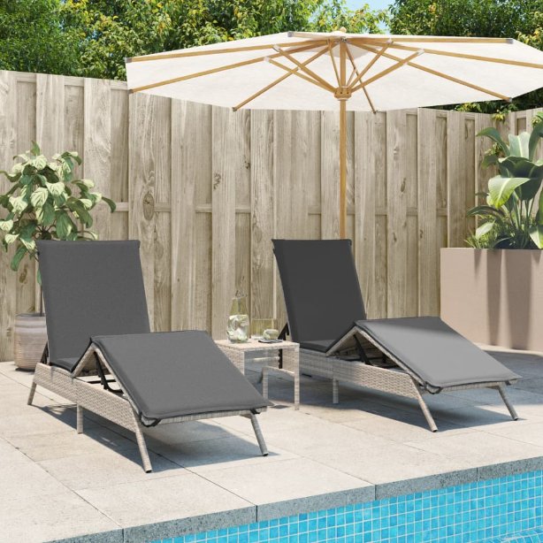 vidaXL Sonnenliegen mit Auflagen 2 Stk. Schwarz Poly Rattan