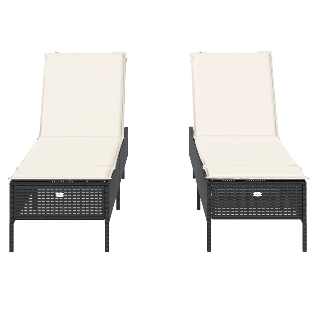 vidaXL Sonnenliegen mit Auflagen 2 Stk. Schwarz Poly Rattan