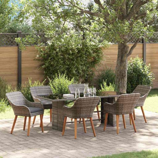 Garten Essgruppe mit Kissen 7 pcs Schwarz Poly-Rattan