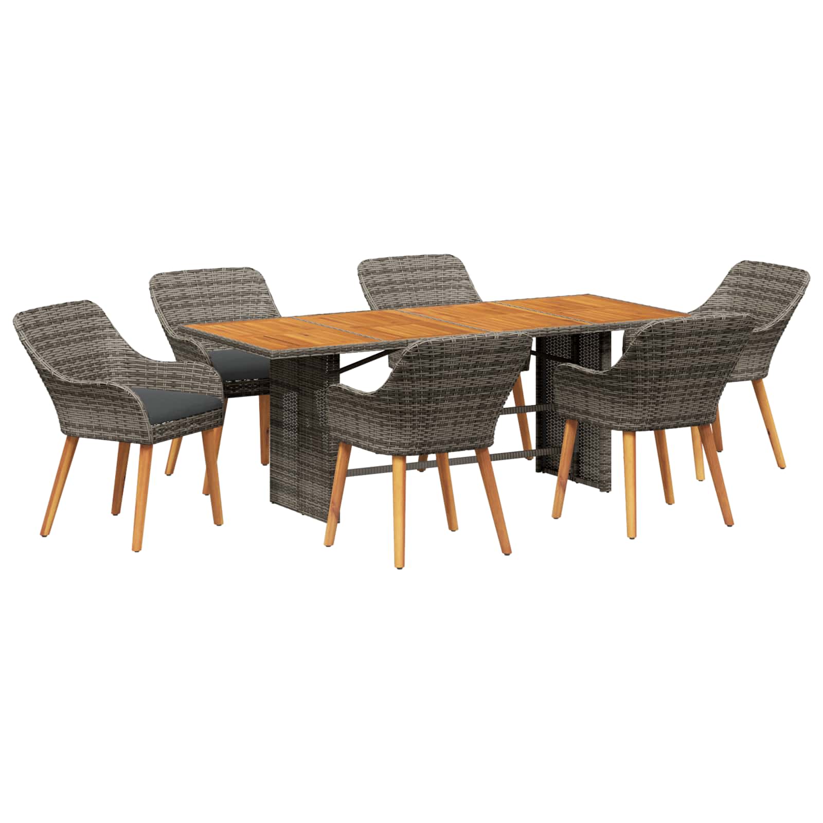 Garten Essgruppe mit Kissen 7 pcs Schwarz Poly-Rattan