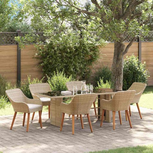Garten Essgruppe mit Kissen 7 pcs Schwarz Poly-Rattan