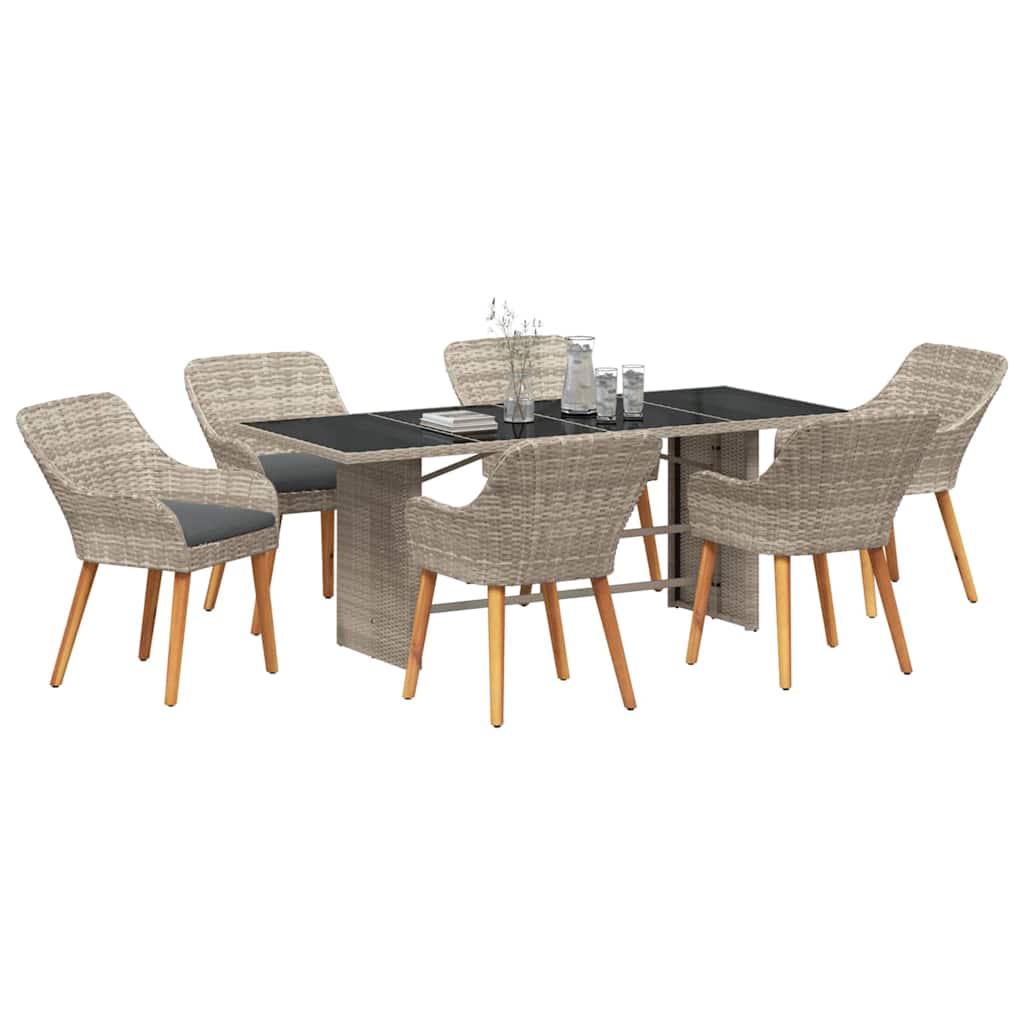 Garten Essgruppe 7 pcs Hellgrau Poly-Rattan