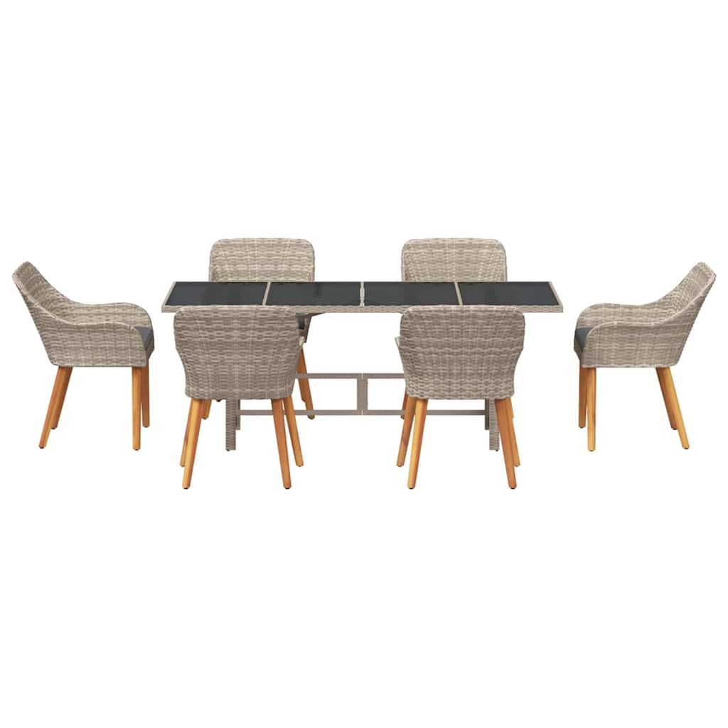 Garten Essgruppe 7 pcs Hellgrau Poly-Rattan