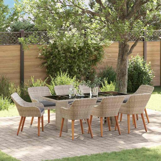 Garten Essgruppe 7 pcs Hellgrau Poly-Rattan