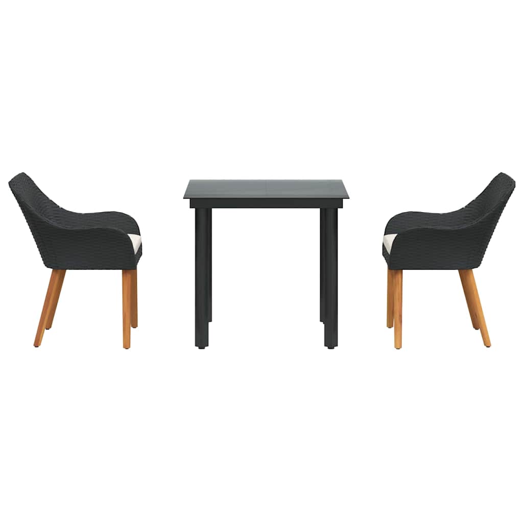 Garten Essgruppe mit Kissen 3 pcs Schwarz Poly-Rattan
