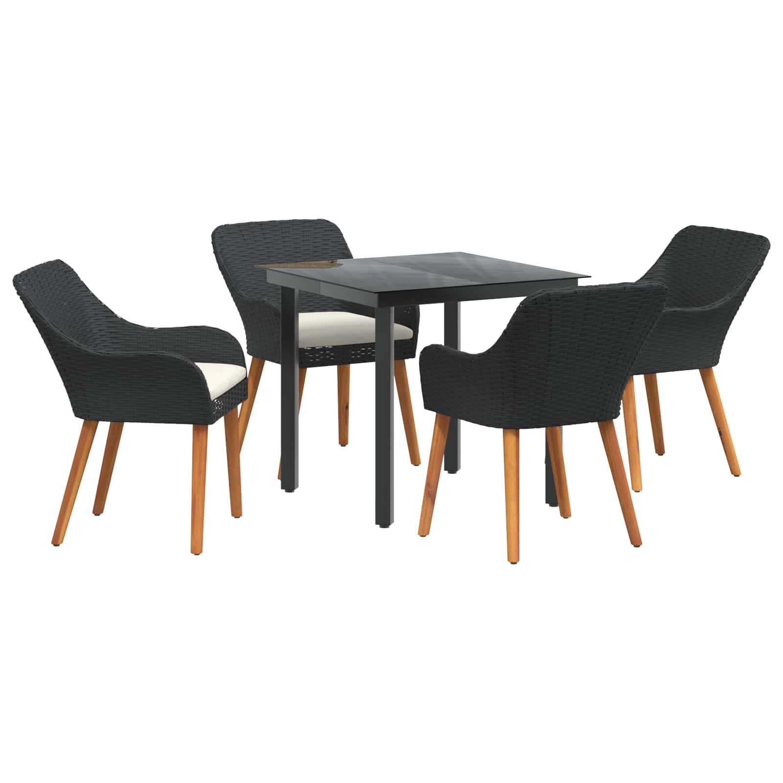 Garten Essgruppe mit Kissen 3 pcs Schwarz Poly-Rattan