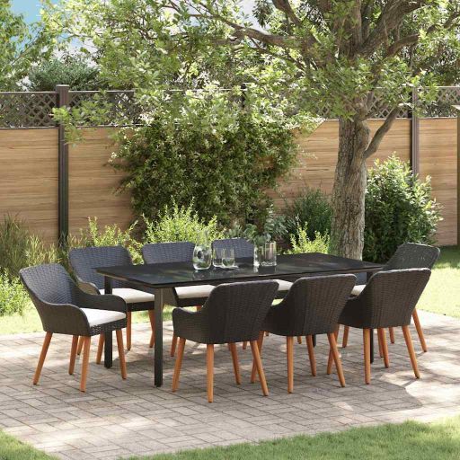 Garten Essgruppe mit Kissen 3 pcs Schwarz Poly-Rattan