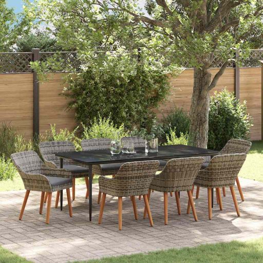 Garten Essgruppe mit Kissen 3 pcs Schwarz Poly-Rattan