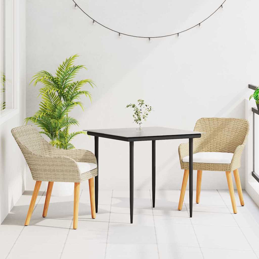 Garten Essgruppe mit Kissen 3 pcs Schwarz Poly-Rattan
