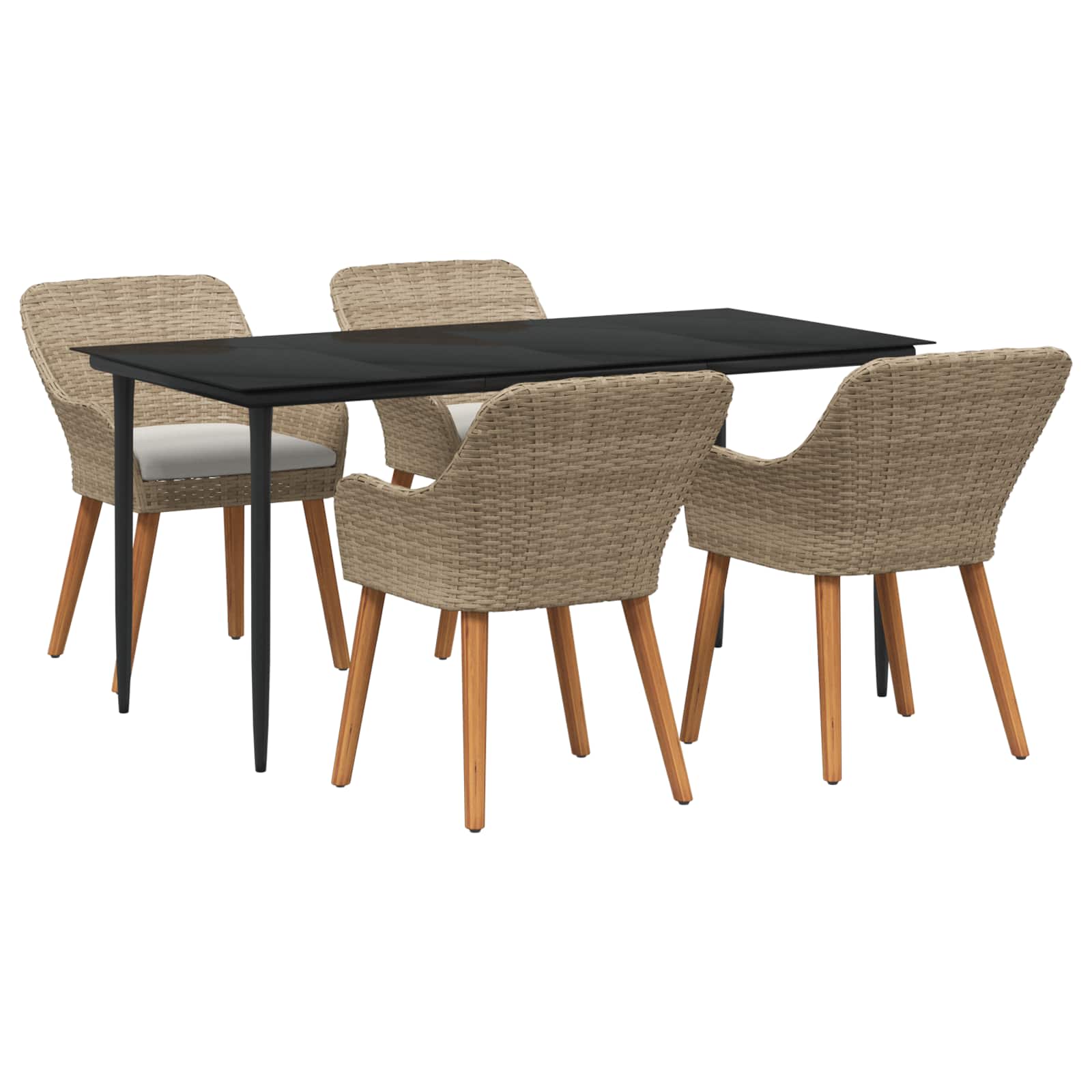 Garten Essgruppe mit Kissen 3 pcs Schwarz Poly-Rattan