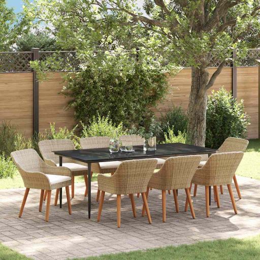 Garten Essgruppe mit Kissen 3 pcs Schwarz Poly-Rattan