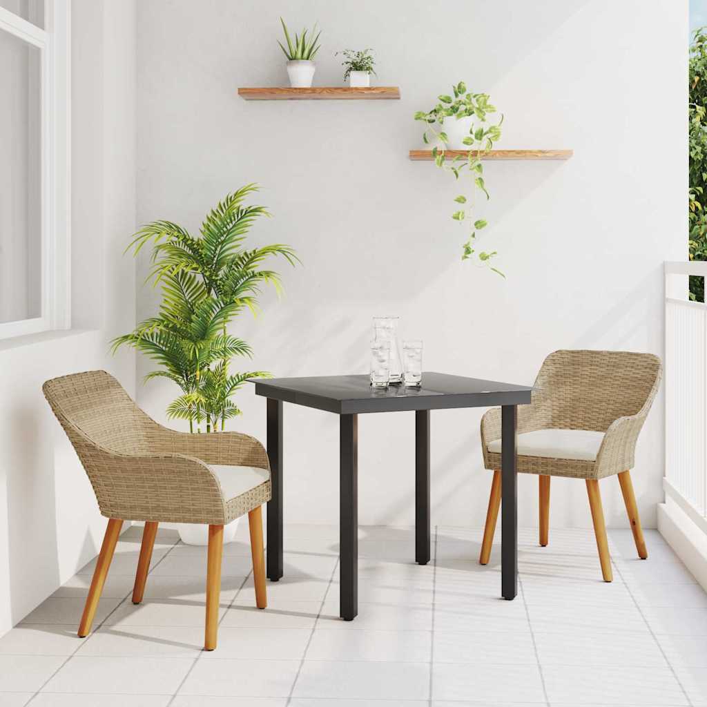 Garten Essgruppe mit Kissen 3 pcs Schwarz Poly-Rattan