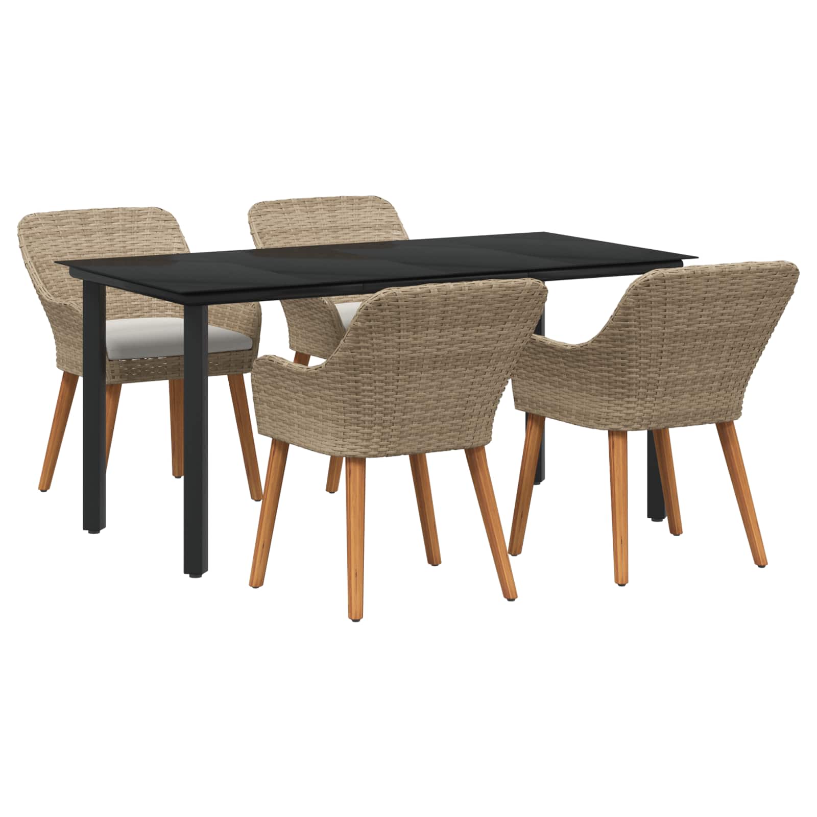 Garten Essgruppe mit Kissen 3 pcs Schwarz Poly-Rattan