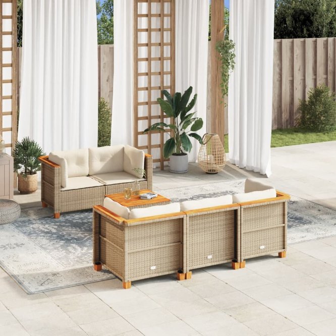 6-tlg. Garten-Sofagarnitur mit Kissen Schwarz Poly Rattan