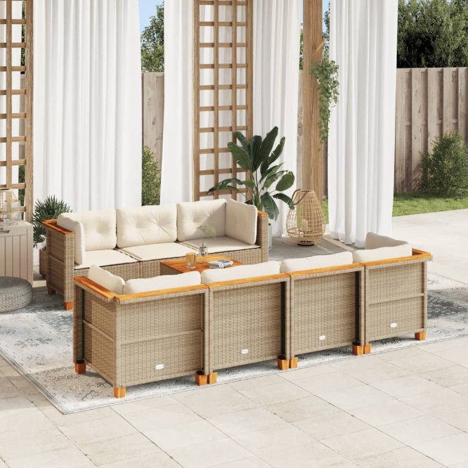 8-tlg. Garten-Sofagarnitur mit Kissen Schwarz Poly Rattan