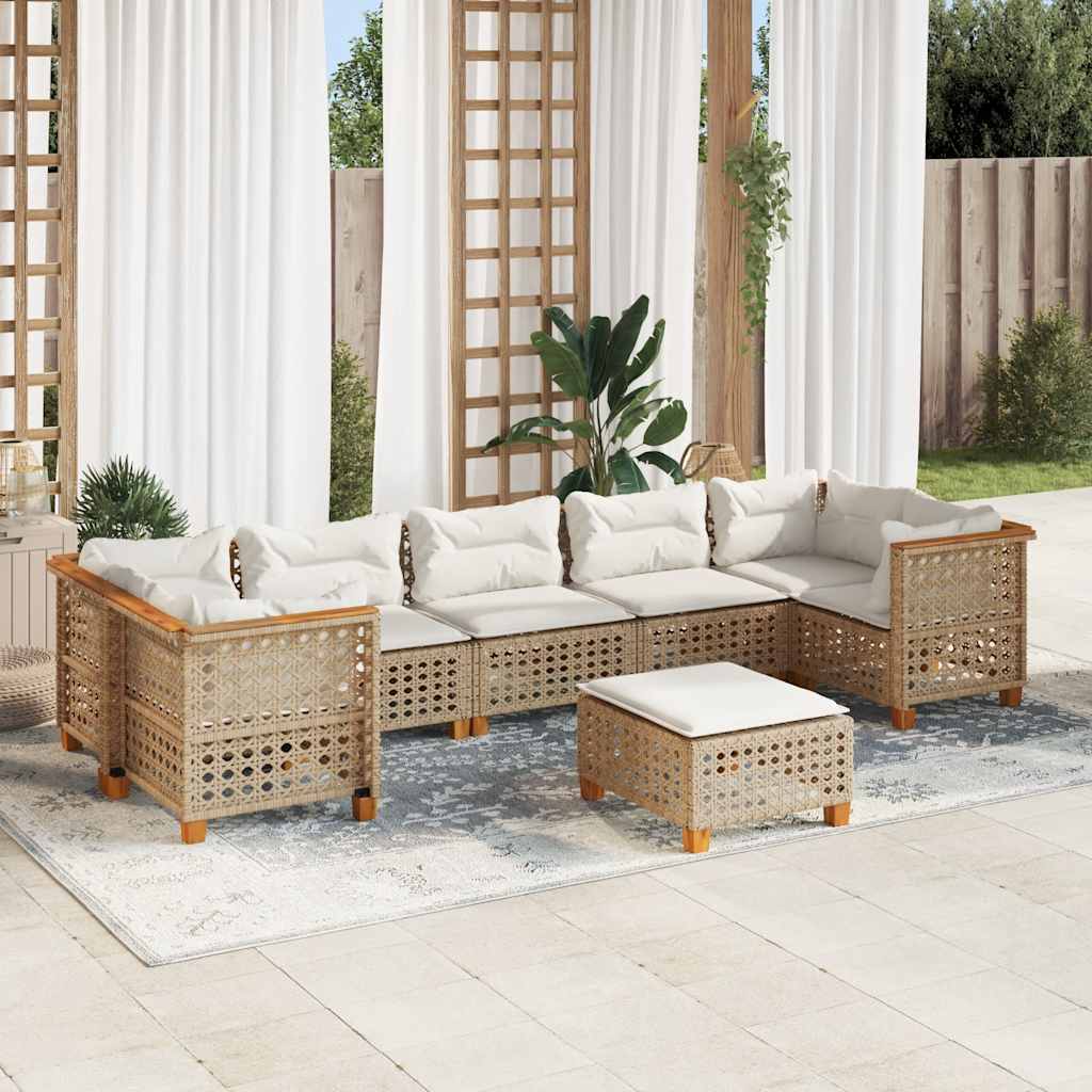 8-tlg. Garten-Sofagarnitur mit Kissen Schwarz Poly Rattan
