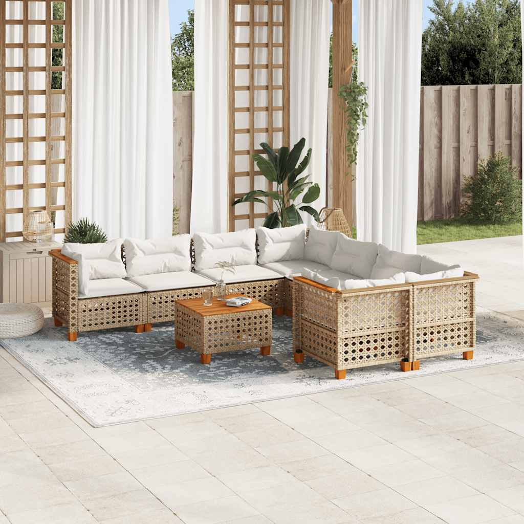 9-tlg. Garten-Sofagarnitur mit Kissen Schwarz Poly Rattan