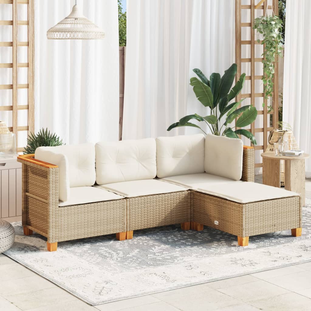 4-tlg. Garten-Sofagarnitur mit Kissen Schwarz Poly Rattan