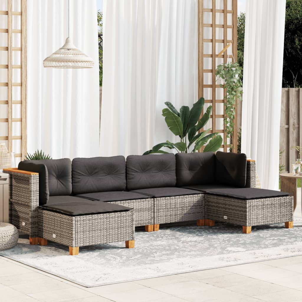 6-tlg. Garten-Sofagarnitur mit Kissen Schwarz Poly Rattan